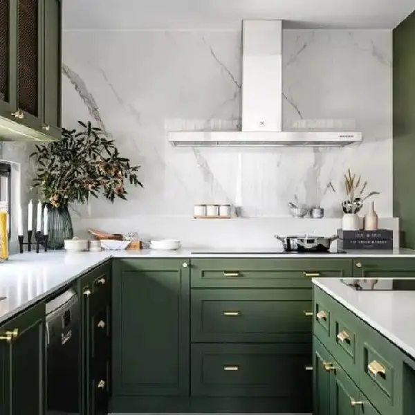 green and white kitchen